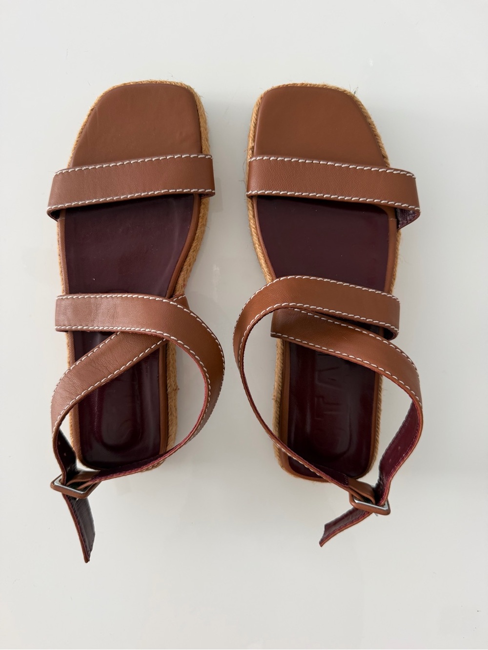 STAUD Brown Leather Espadrille Flat Sandals Ankle Strap Size EU 39 US 8.5